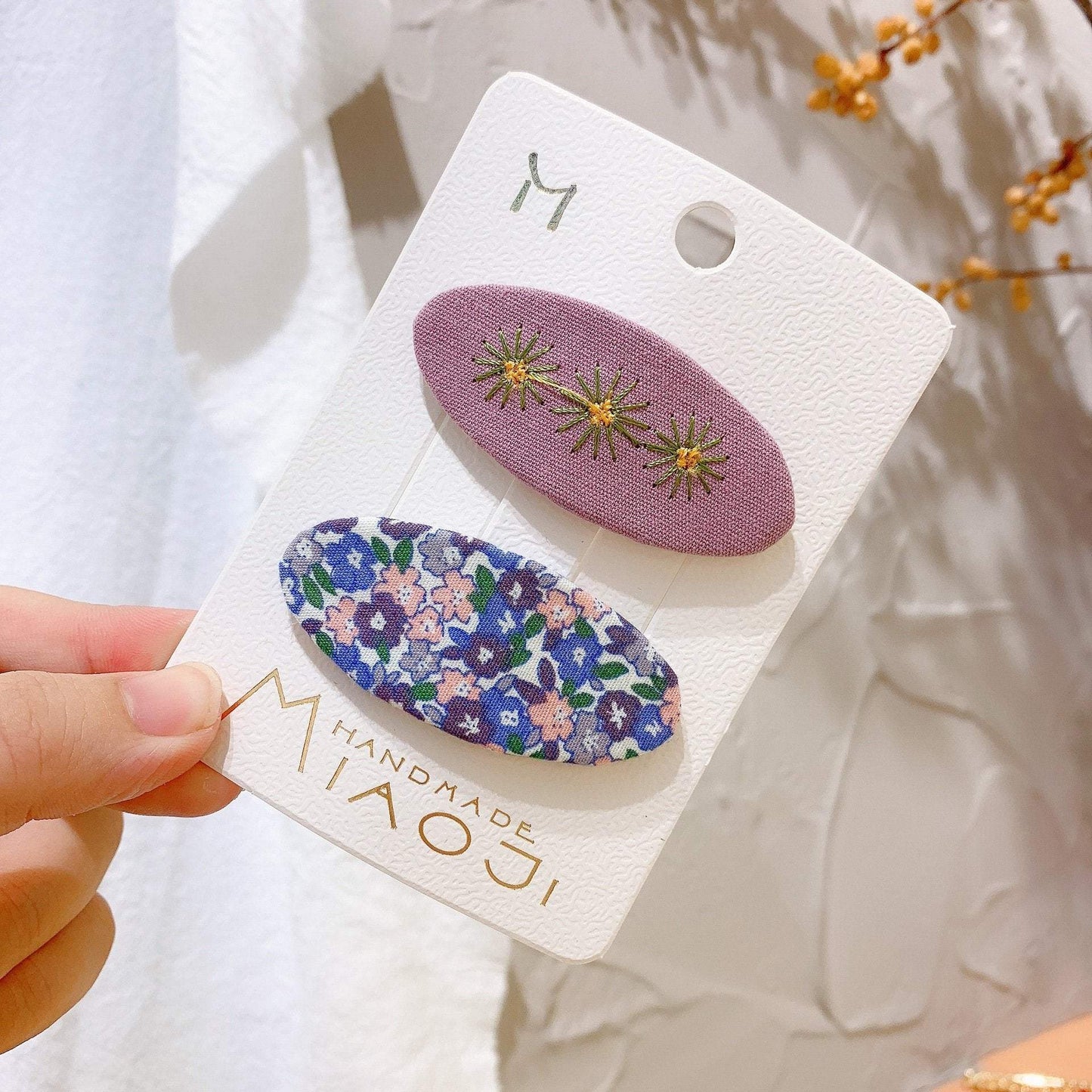 Embroidered Children's Oval Hairpin Two-piece Set