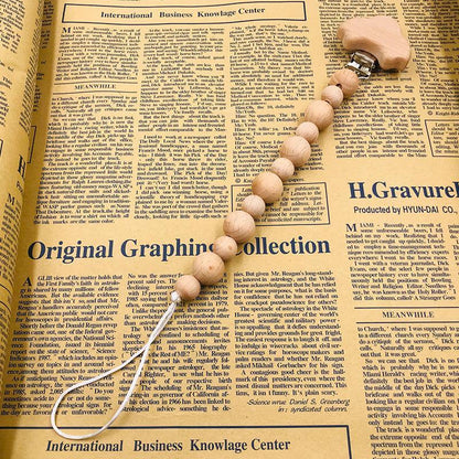 Baby Soothing Nipple Clip Beech Wood Nipple Anti-drop Chain
