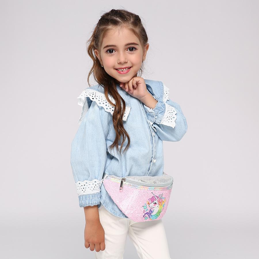 Kids Shoulder Bag Unicorn Printed Sequined Waist Bag