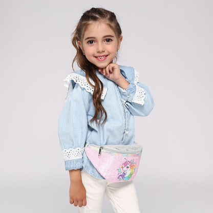 Kids Shoulder Bag Unicorn Printed Sequined Waist Bag