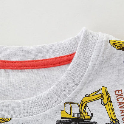Knitted cotton medium and small children's round neck T-shirt, boys' Pullover T-shirt