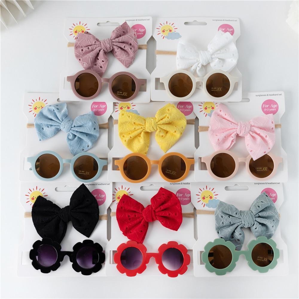 Children's Sunglasses Hollow Bow Hair Band 2pcs/Set
