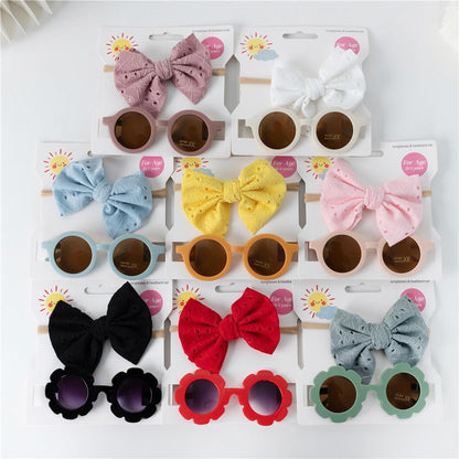 Children's Sunglasses Hollow Bow Hair Band 2pcs/Set