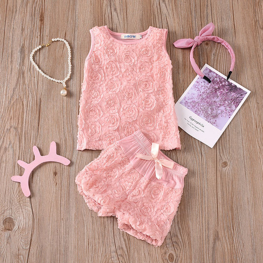 Sleeveless vest rose top suit two piece set