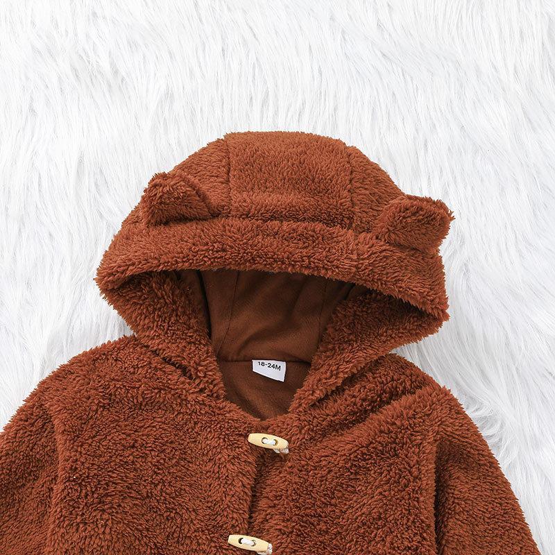 Children's Grain Fleece Hooded Cardigan Coat
