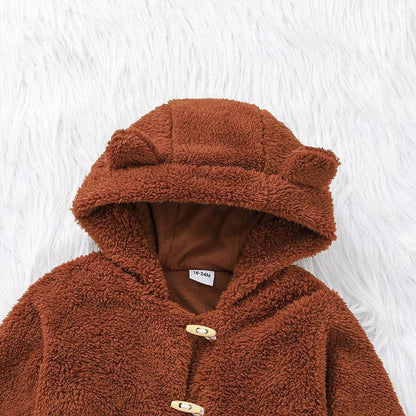 Children's Grain Fleece Hooded Cardigan Coat