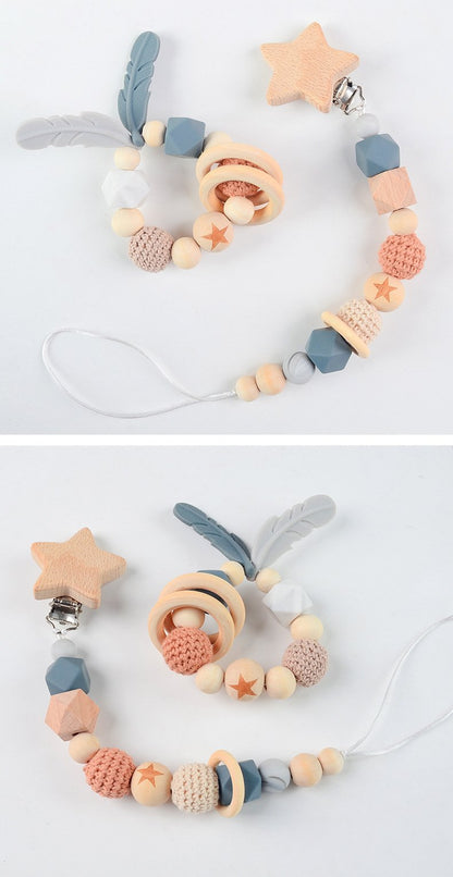 Baby Toys Set | Beech Pacifier Clip and Bracelet