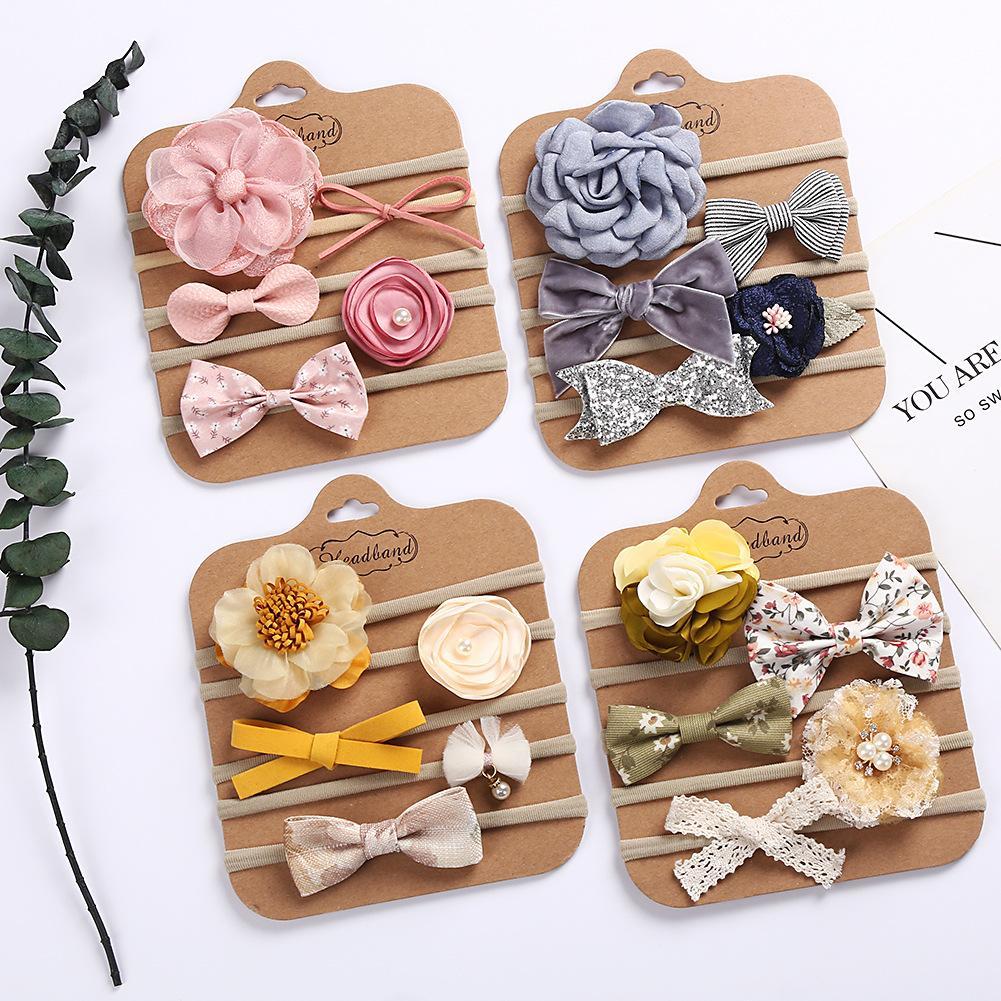 Handmade Bow Hair Band 5pcs/set Stretch Baby Headdress