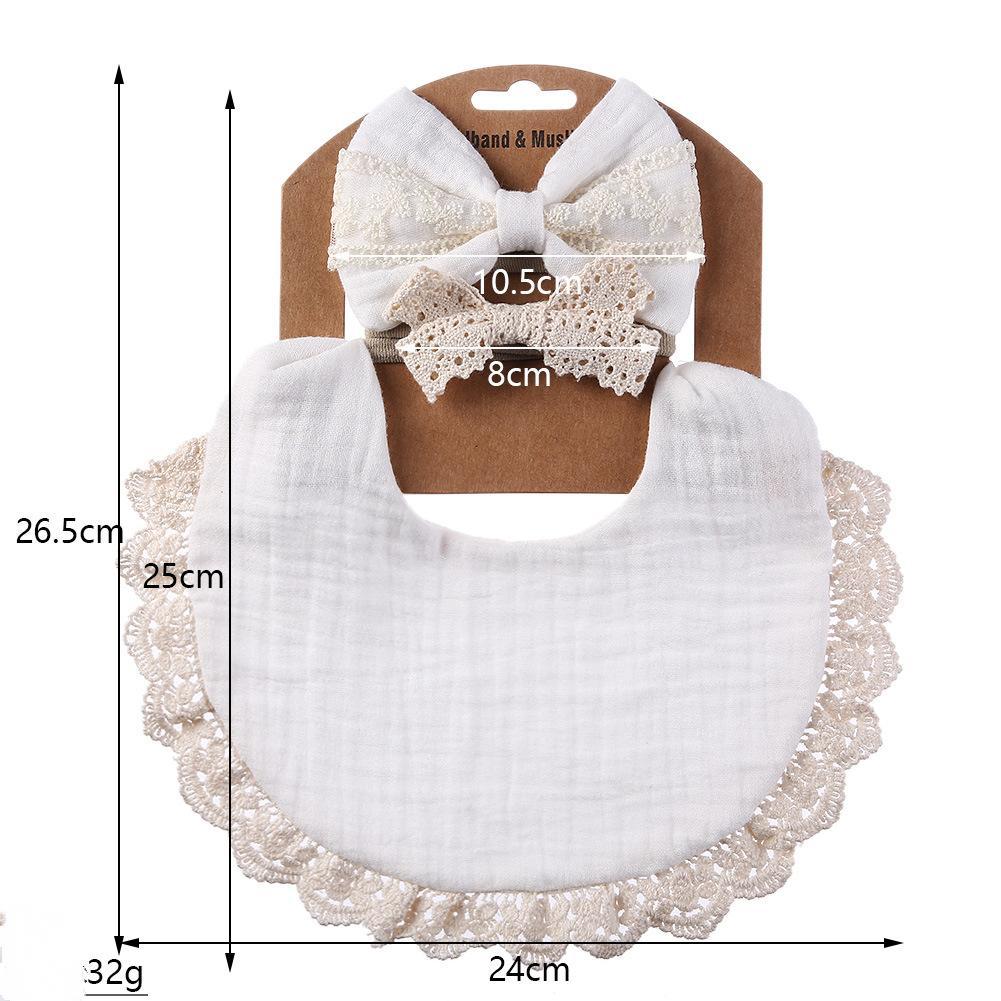 Baby Lace Saliva Towel Headband Set Waterproof Bib