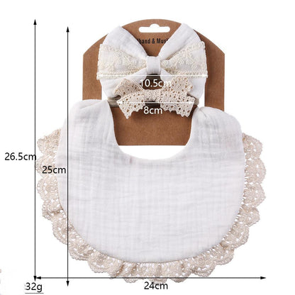 Baby Lace Saliva Towel Headband Set Waterproof Bib