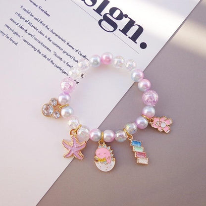 Girl's Cute Cartoon Pendant Beaded Bracelet