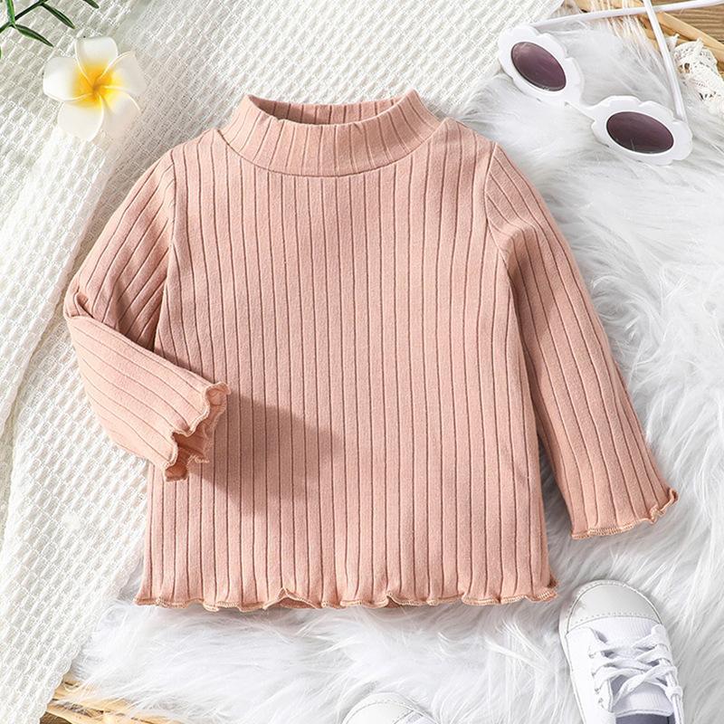 Children's Long Sleeve Knit Top with Half High Neck