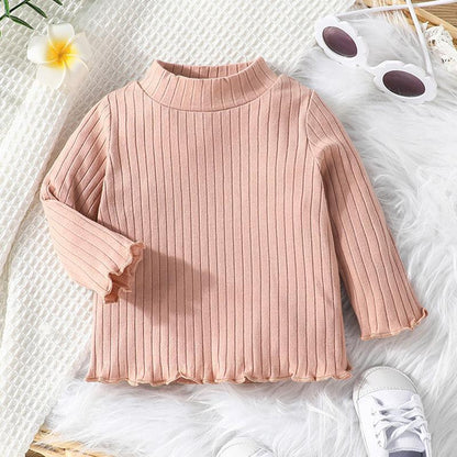 Children's Long Sleeve Knit Top with Half High Neck