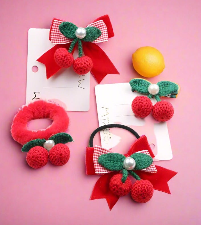 Children's Hair Accessories Red Wool Cherry Hair Tie