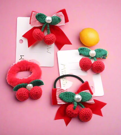 Children's Hair Accessories Red Wool Cherry Hair Tie