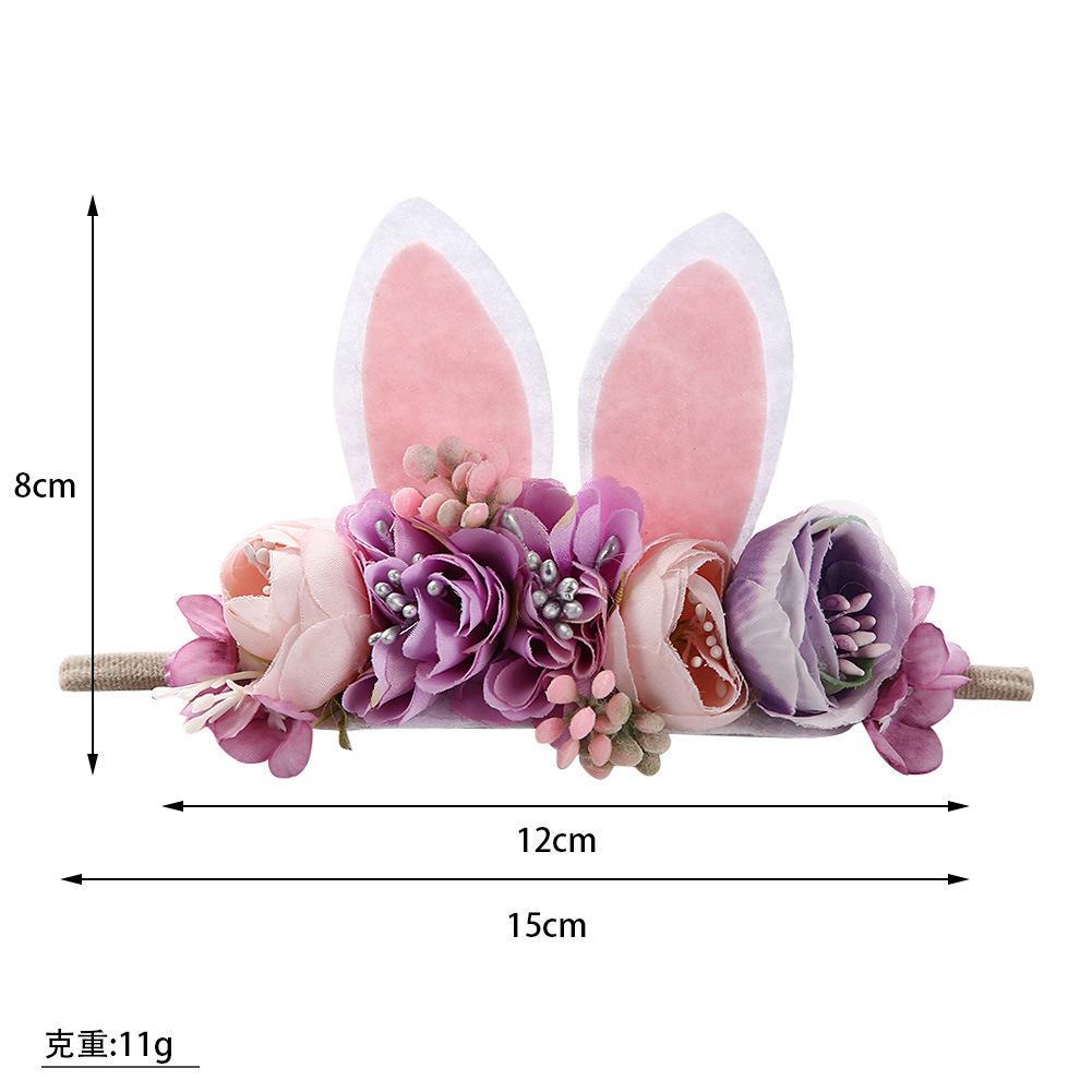 Children's Artificial Flower Hair Tie Handmade Rabbit Ear Headband