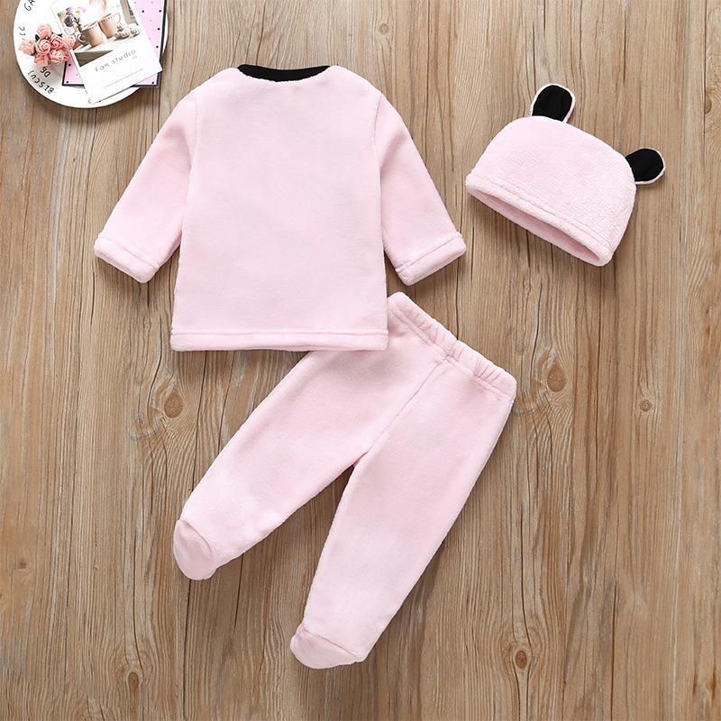 Children's Double-sided Flannel Warm Three-Piece Set for Autumn and Winter