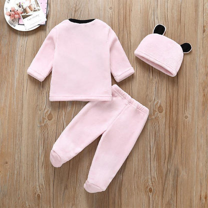Children's Double-sided Flannel Warm Three-Piece Set for Autumn and Winter