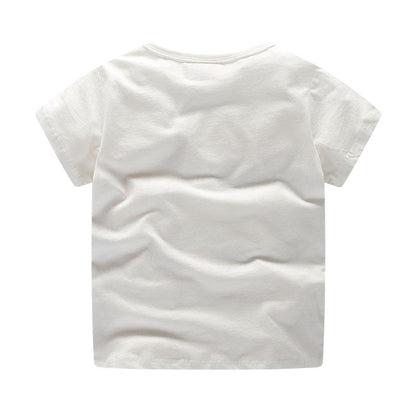 Little lion print round neck cartoon short sleeve T-shirt