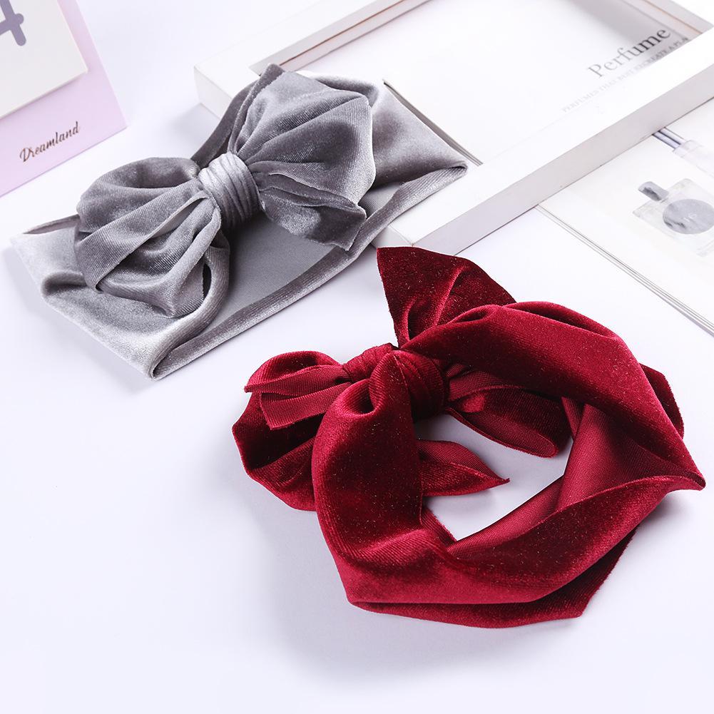 Simple Solid Color Bow Headband Baby Velvet Hair Band