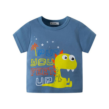 Children's half sleeve cartoon dinosaur cotton boys' short sleeve