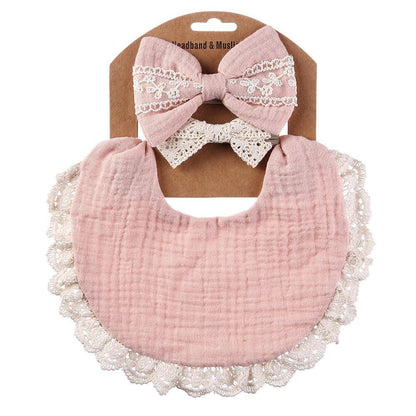 Baby Lace Saliva Towel Headband Set Waterproof Bib