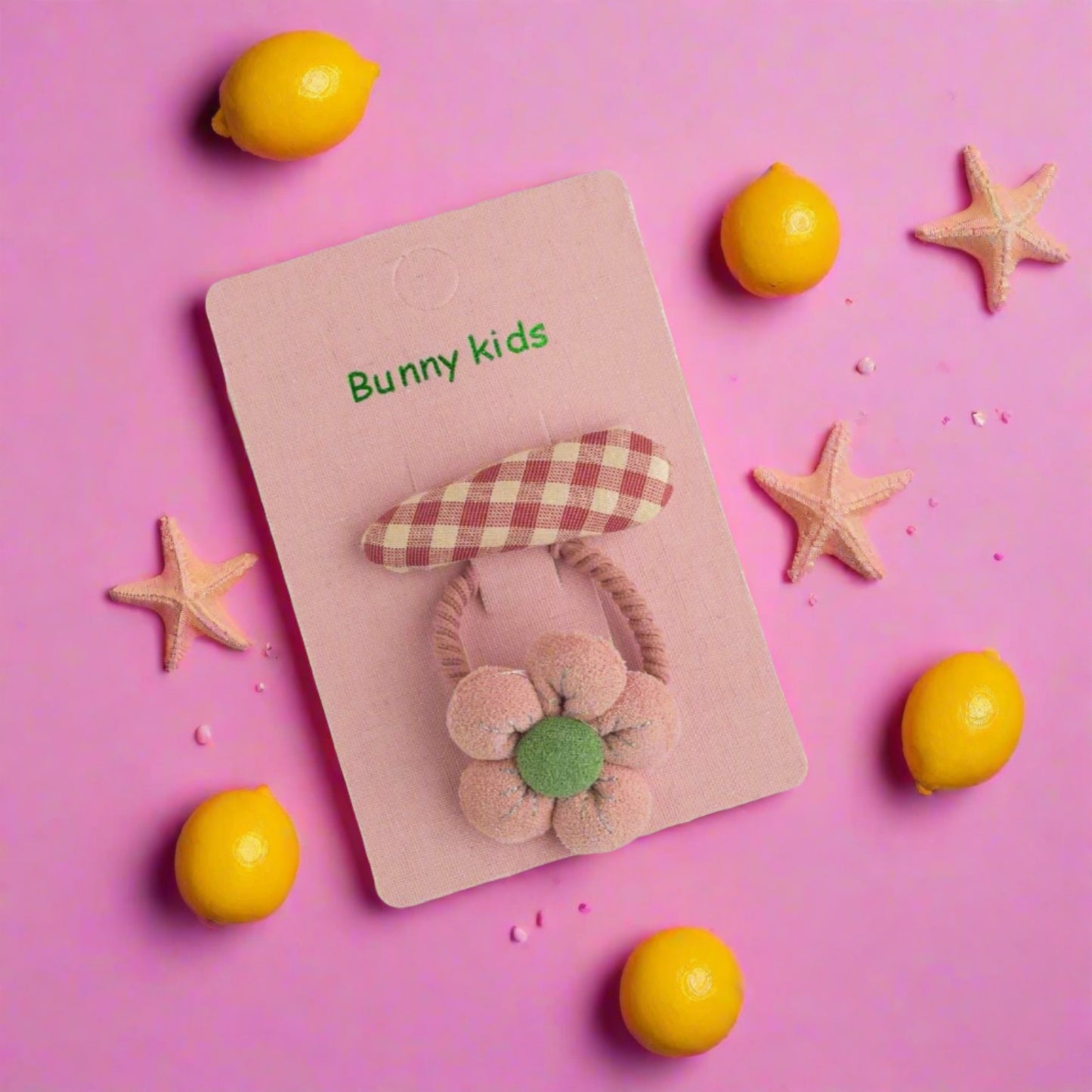 Children's Plaid Hairpin Fabric Hair Ring Set