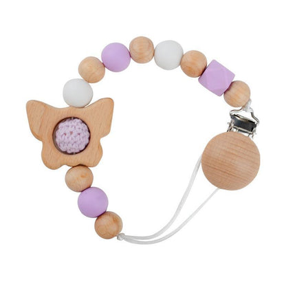 Pacifier Clip Anti-drop Chain Handmade of Beech and Silicone