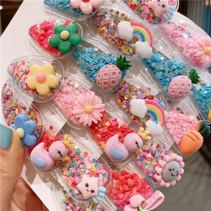 Color Quicksand Transparent PVC Children's Hairpin 10pcs/set