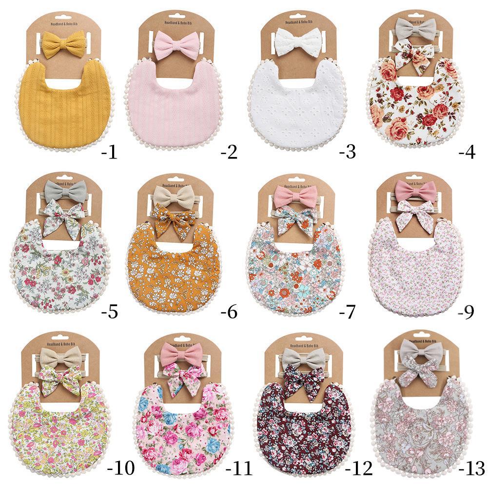 Linen Cotton Printed Baby Towel Bib Headband Set