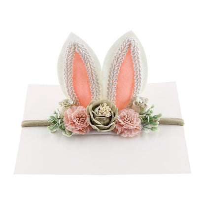 Children's Artificial Flower Hair Tie Handmade Rabbit Ear Headband