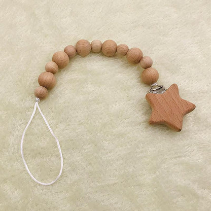 Baby Soothing Nipple Clip Beech Wood Nipple Anti-drop Chain