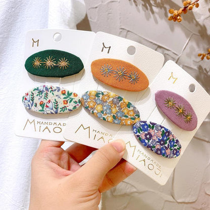 Embroidered Children's Oval Hairpin Two-piece Set