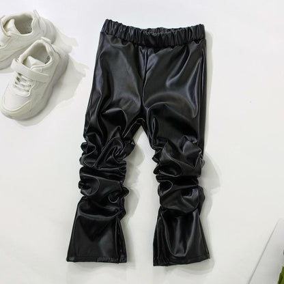 Girl's Pants Pleated Leather Pants Faux Leather