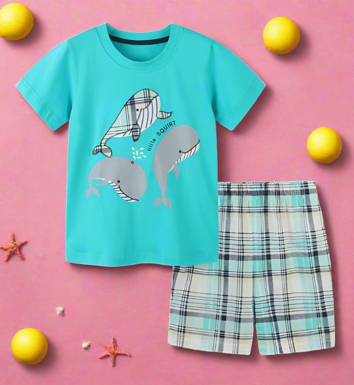 Boys' short sleeved two piece Knitted Cotton Shorts Set