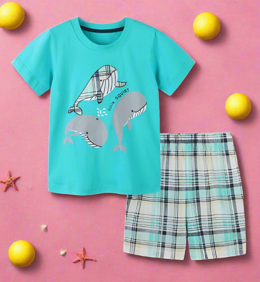 Boys' short sleeved two piece Knitted Cotton Shorts Set