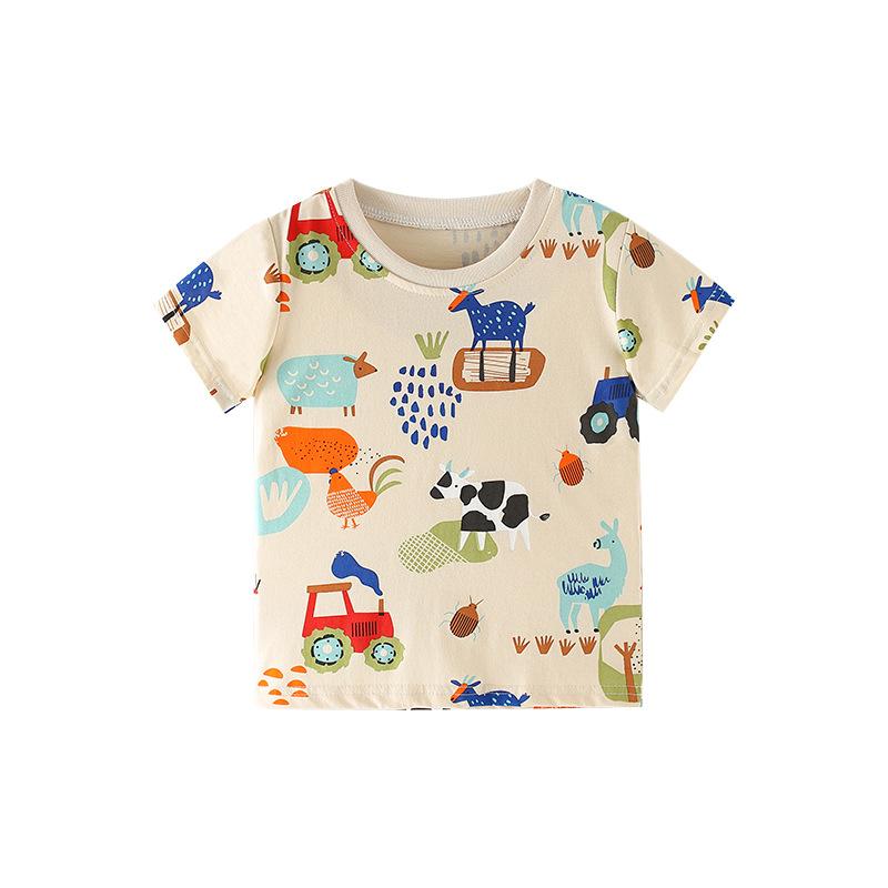 Handsome boys' cartoon cotton short sleeve boys' round neck T-shirt