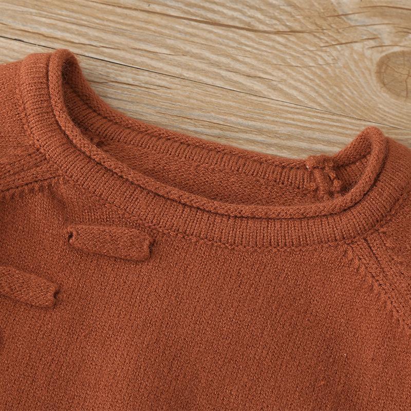 Children's Wear Solid Color Knit Pocket Sweater