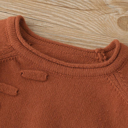 Children's Wear Solid Color Knit Pocket Sweater