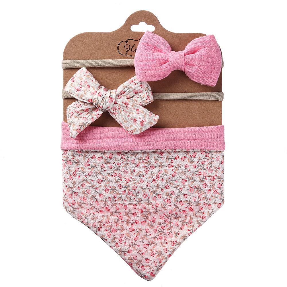 Baby's Triangle Towel Waterproof Bib Bow Headband Set