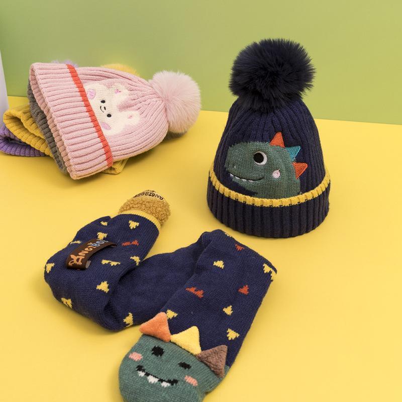 Cartoon Children's Warm Knit Hat Scarf