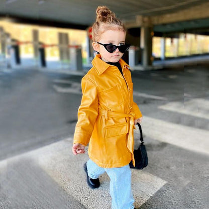 Kids Faux Leather Jacket Lace-Up Leather