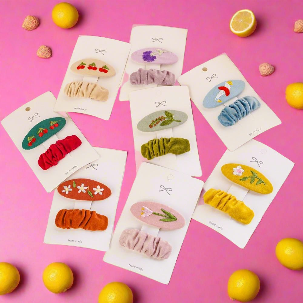 Children's Fabric Embroidered Hairpin Set