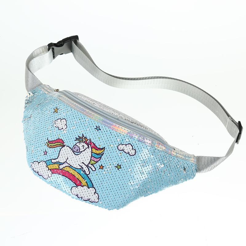 Kids Shoulder Bag Unicorn Printed Sequined Waist Bag