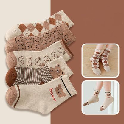 Children's Vintage Coffee Striped Diamond Cotton Socks