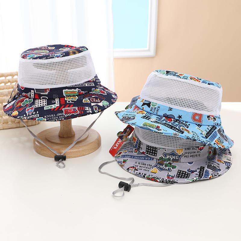 Cartoon Car Print Children's Breathable Sunshade Mesh Hat