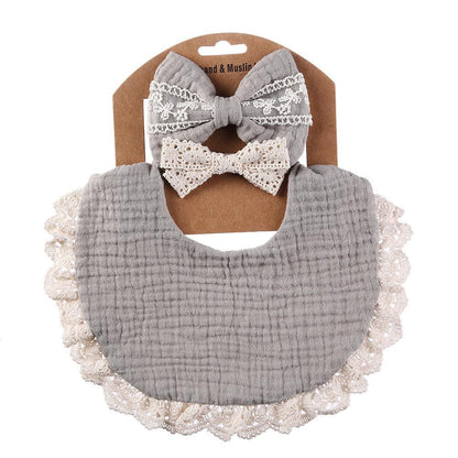 Baby Lace Saliva Towel Headband Set Waterproof Bib