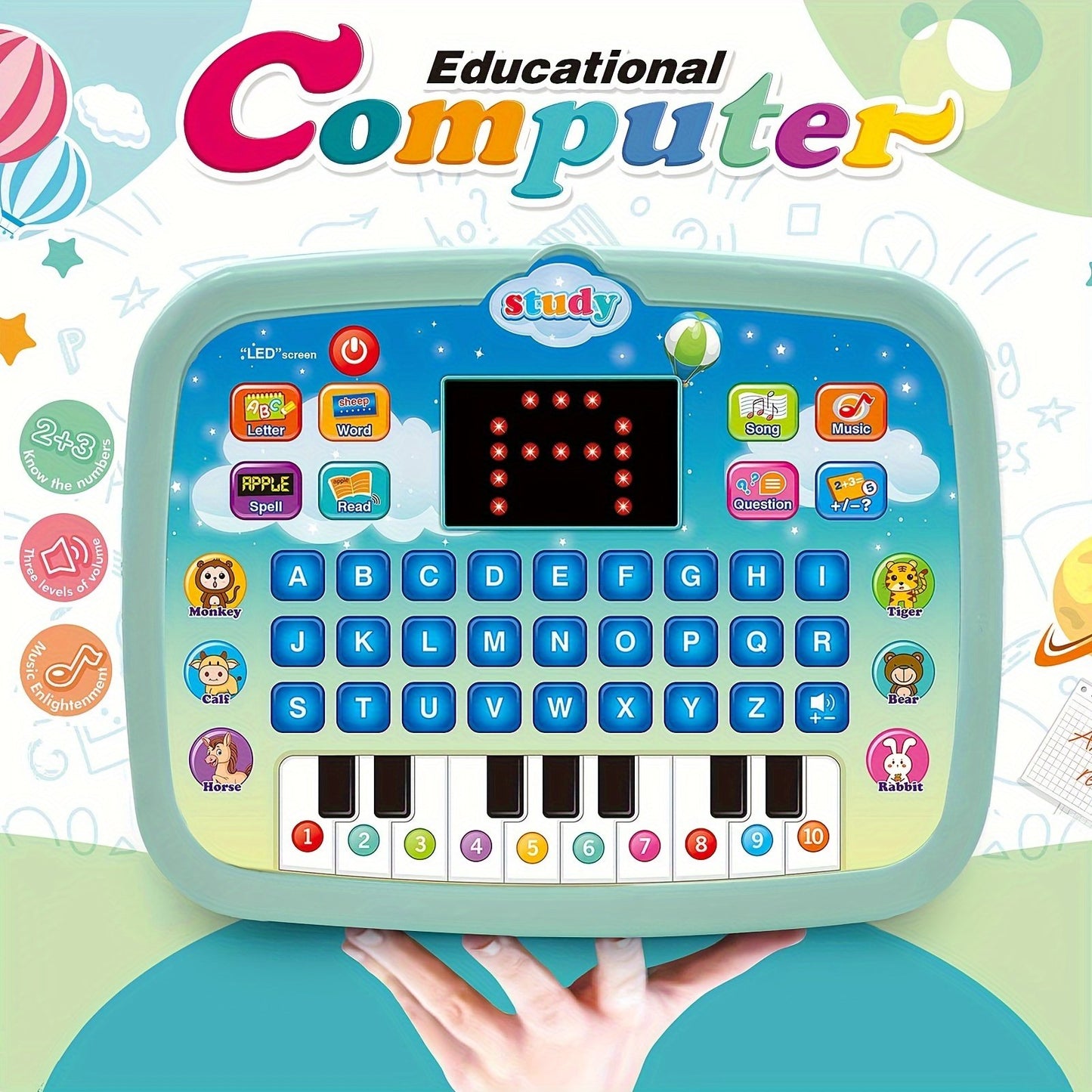 Tablet Toddler Learning Pad With LED Screen, Teaching Alphabet Numbers Word Music Math Early Development Interactive Electronic Toy For Boys & Girls