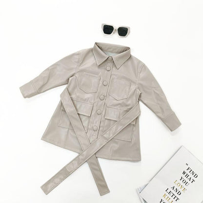 Kids Faux Leather Jacket Lace-Up Leather