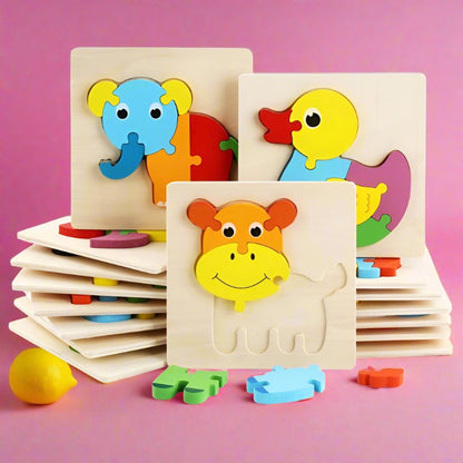 Children's Wooden Cartoon Animal Stereo Puzzle Toy